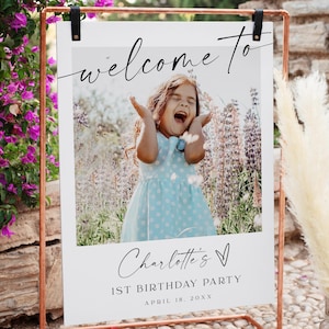 Photo Birthday Welcome Sign Template, Edit in Canva, First Birthday Poster, Custom Baby Photo Sign, Lily