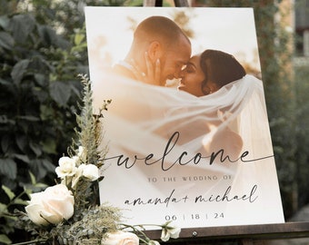 Welcome Sign With Photo, Wedding Welcome Sign, Welcome Sign Wedding, Welcome Sign Template, Reception Sign, Photo Welcome Sign, Lily