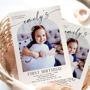 Birthday Invitation, 1st Birthday Invitation, First Birthday Invitation, Birthday Invitation Template, Photo Birthday Cards, DIY, Lily