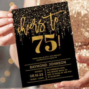 Chic Cheers to 75th birthday invitation, 75th birthday invitation, birthday invitation template, DIY birthday invitation, Taylor