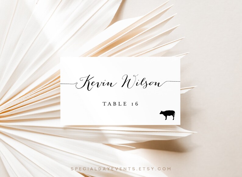 Wedding Place Card With Meal Choice Place Card Template Name Etsy