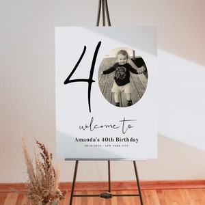 40th Photo Birthday Sign, Birthday Party Sign, Birthday sign Template, DIY Birthday Sign, Welcome Sign, Sign With Photo, Amelia