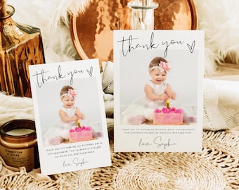 Photo Birthday Thank You Card Template, 5x7, 4x6, Amelia
