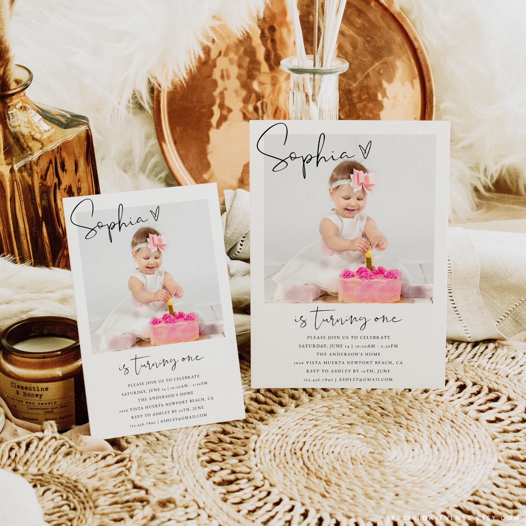 Photo 1st Birthday Invitation Template: Amelia (Digital Download)