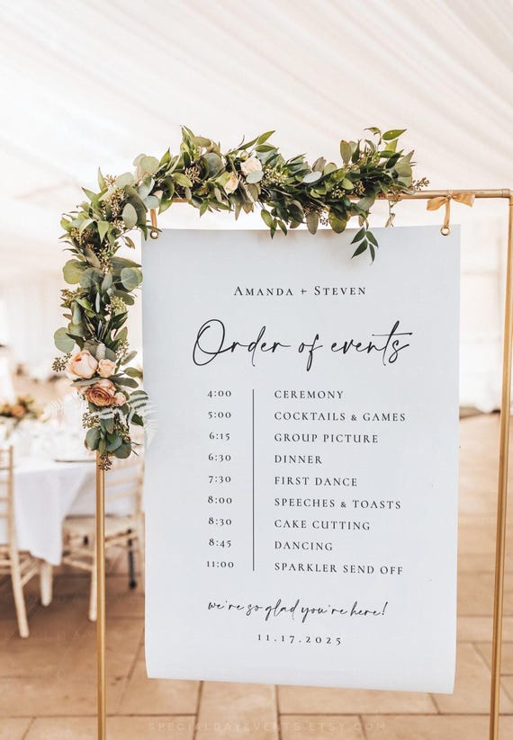 Minimalist Wedding Order of Events Sign: Editable Template (Digital Download