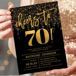 Chic Cheers to 70th birthday invitation, 70th birthday invitation, birthday invitation template, DIY birthday invitation, Taylor