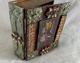 Decorated Book Tin - Royal Bird - Polymer Clay - Mixed Media Mosaic