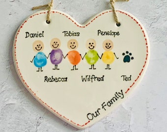 Spersonalizowana rodzinna dekoracja w kształcie serca z odciskiem palca