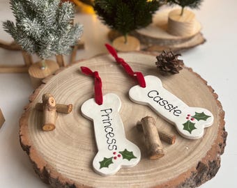 Personalised Hanging Dog Bone Christmas Tree Decoration