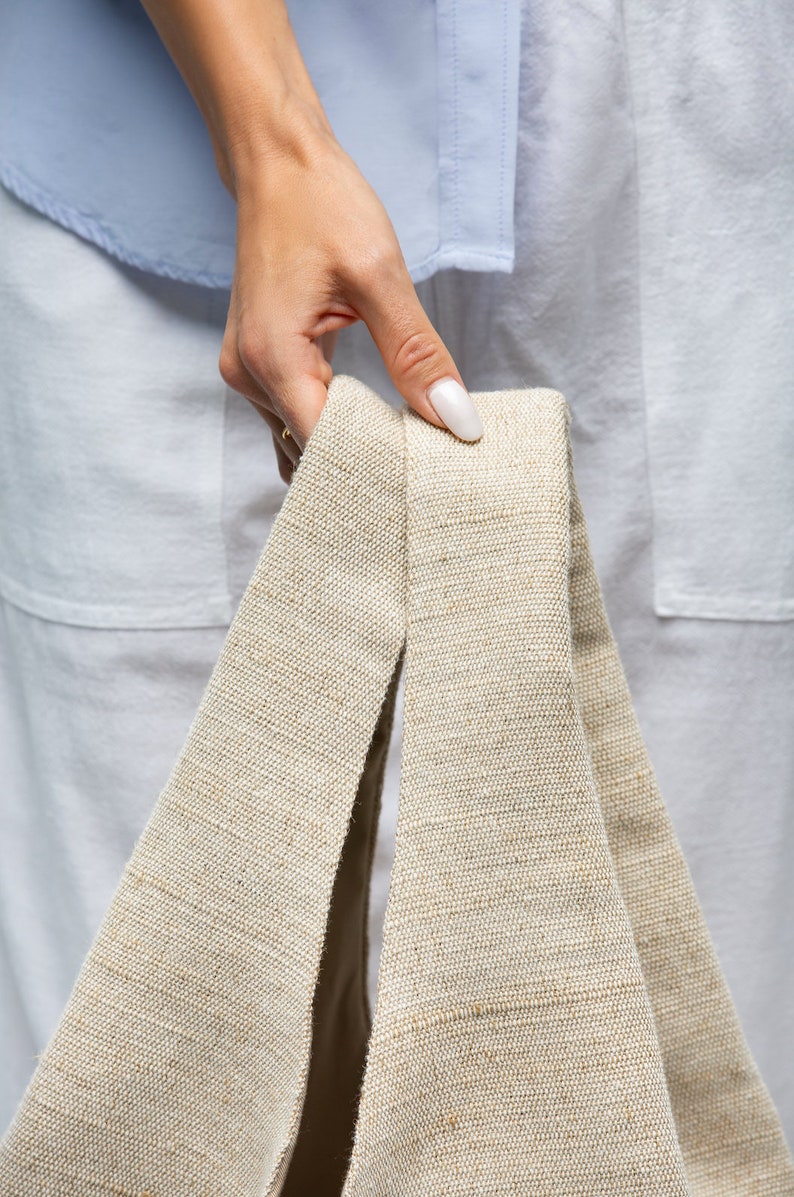 Beige shopper bag Tote bag made of natural materials Handmade bag with jute \u0421anvas bag Stylish shopper bag.Extra large bag