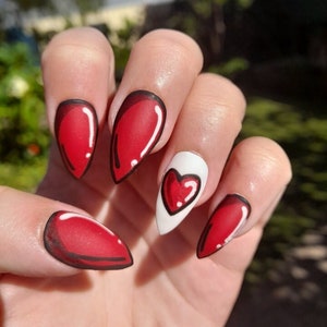Pop art 2d comic heart hand painted press on nails