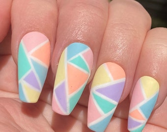 Hand painted abstract pastel press on nails