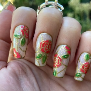 Hand Painted Stained Glass Press On Nails