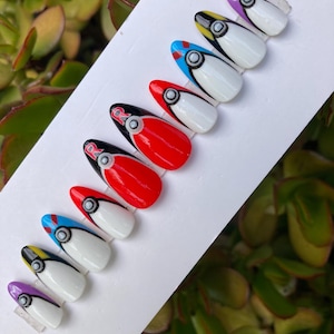 Hand Painted Pokeball inspired press on nails