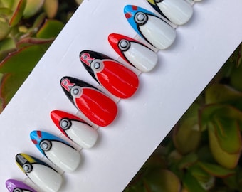 Hand Painted Pokeball inspired press on nails