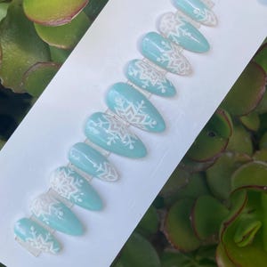 Hand Painted Shimmer Textured Snowflake Press On Nails