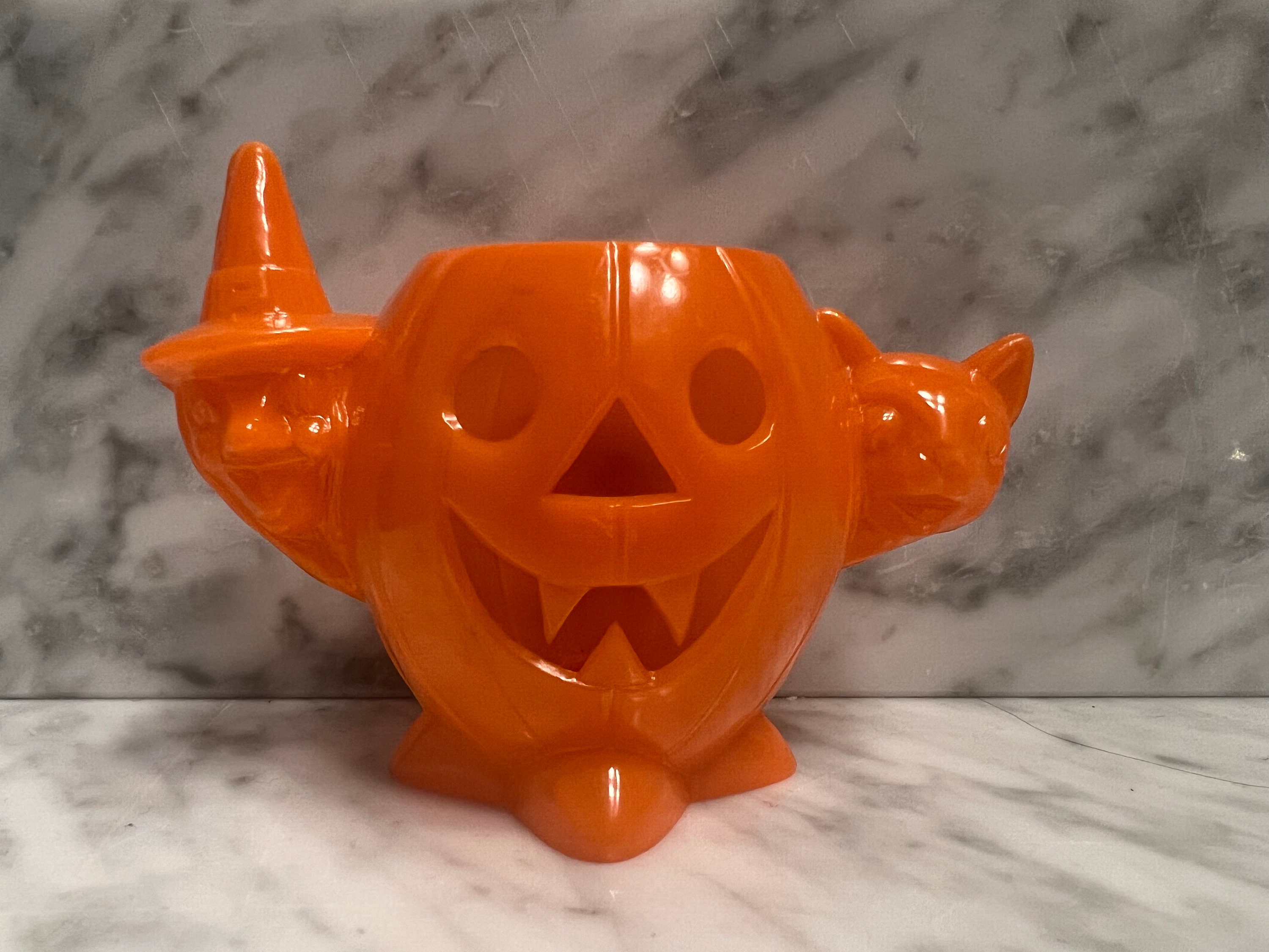 Vintage Halloween ROSBRO Plastic Pumpkin Jack-o-lantern Lollipop Holder ...