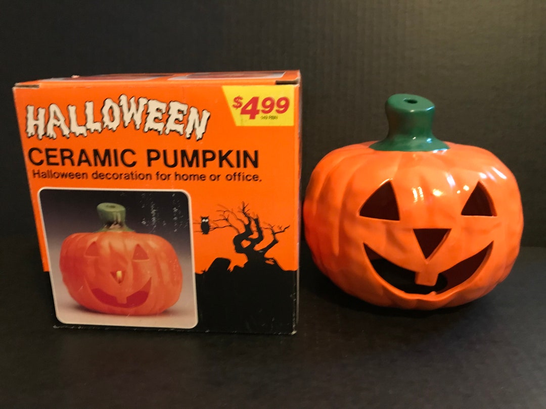 Vintage Halloween Ceramic Pumpkin Candle Holder Jack O Lantern Etsy