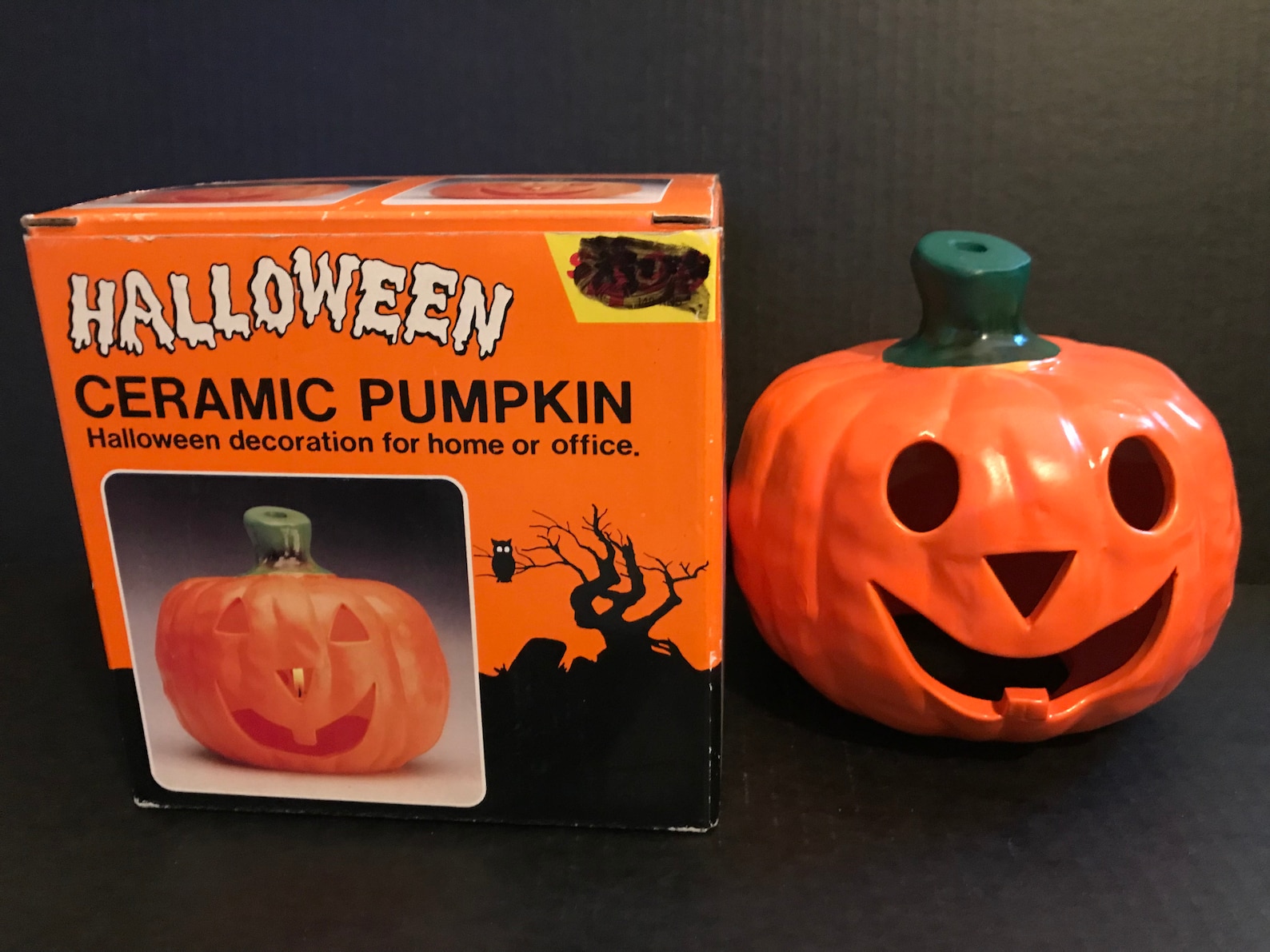 Vintage Halloween Ceramic Pumpkin Candle Holder Jack O Lantern With ...