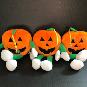 Halloween Window Cling Sticker Plush Jack O Lantern Lot of 3 Pumpkins 12”