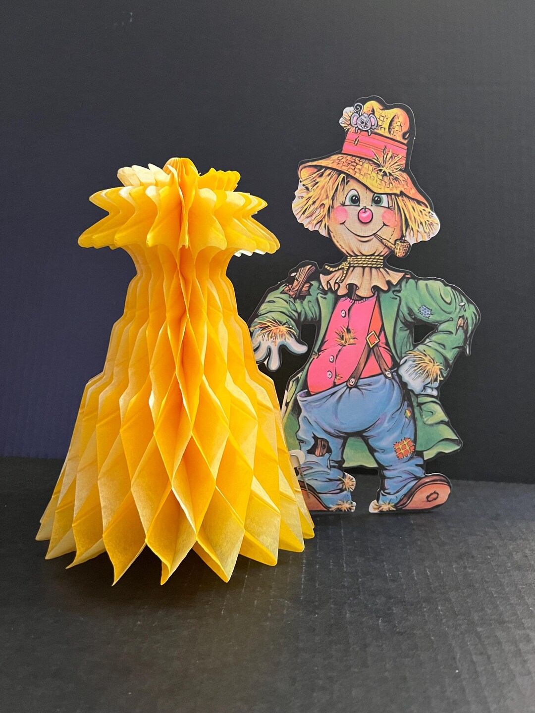 Vintage Halloween Beistle Honeycomb Scarecrow Haystack Die Cut Crepe ...