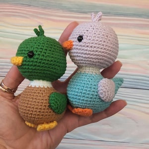 Little Duck crochet pattern PDF.  Good Luck Duck Amigurumi Tutorial Keychain Charm No Sew Easy Beginner Stuffed Animal Bird Mallard Toy