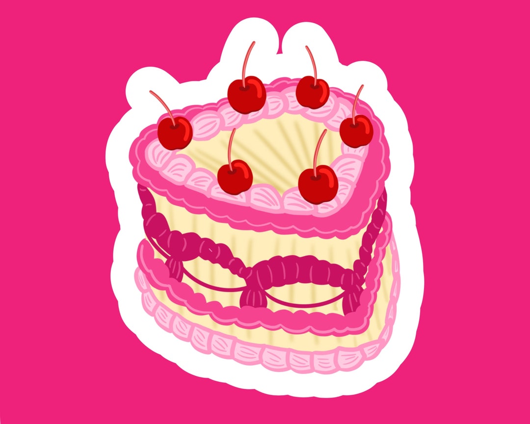 VINTAGE HEART CAKE Cherry Cherries Pink Frosting Icing Cream Baking ...