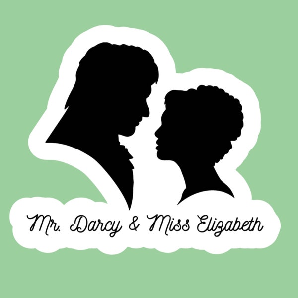 Pride and Prejudice MR. DARCY and Miss ELIZABETH Bennet Silhouettes 2005 Movie Couple Jane Austen Weatherproof Sticker