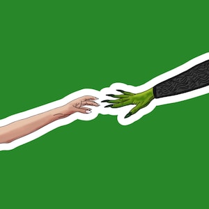 WICKED inspiriert ELPHABA und GLINDA Hände erreichen Freundschaft Loathin Hexenhut Krone rosa und grün Aufkleber und oder Lesezeichen