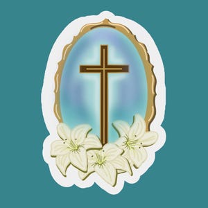 KREUZ MIT LILIEN Christian Jesus Christus Blumenrahmen Bibel Biblisch Hübsche Braun Blau Grün Teal Lila Aquarell Blumen Zeichnung Aufkleber