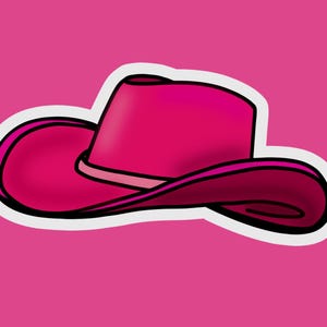 CHAPEAU DE COWBOY ROSE Mignon Howdy Rodeo Country Cowgirl Dessin Girly Girl Jolie féminine douce rose clair et rose foncé Sticker
