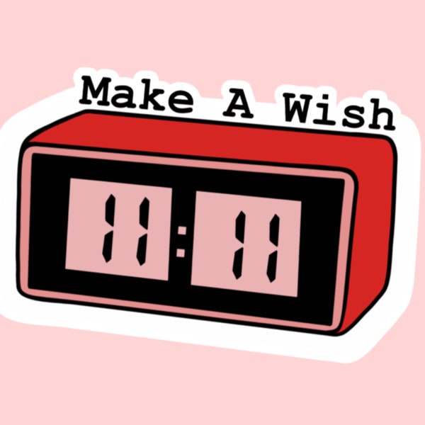 11:11 MAKE A WISH Alarm Clock Red and Pink Vintage Clock Superstition Good Luck Weatherproof  Laptop Sticker