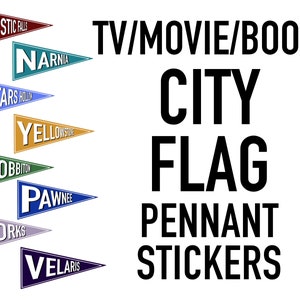 Livre de téléfilm CITY FLAG PENNANT Ville natale fictive Planète Autocollant d’ordinateur portable lumineux et amusant