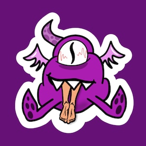 Autocollant et/ou marque-page borgne borgne violet volant pourpre gens mangeur d'halloween chanson monstre effrayant super mignon drôle