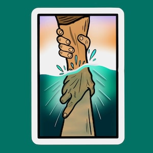 JESUS SE APROXIMANDO Desenho Jesus Cristo Mãos Deus Cristão Andando sobre as Águas Salvação Redenção Adesivo Religioso e ou Marcador