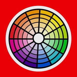 RUEDA CROMÁTICA Teoría del color del arcoíris Primaria Secundaria Terciaria Relaciones de color Estudiante de arte Artista Diseñador Arte y diseño Pegatina