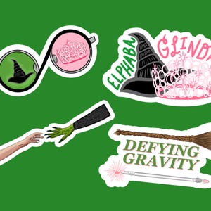 WICKED Inspired ELPHABA en GLINDA 4-pack vriendschap walgelijke heksenhoed kroon roze en groene sticker en/of bladwijzer