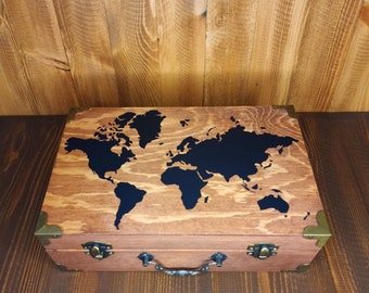 World Map Memory Box / Stash Box / Keepsake Box / Customized Betty Box / Personalized Memorial Box