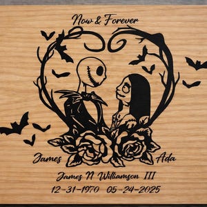 Nightmare Before Christmas Box / Jack Skellington & Sally Custom Name Stash Box / Memory Box / Wooden Urn / Wooden Box / Custom Memorial Urn