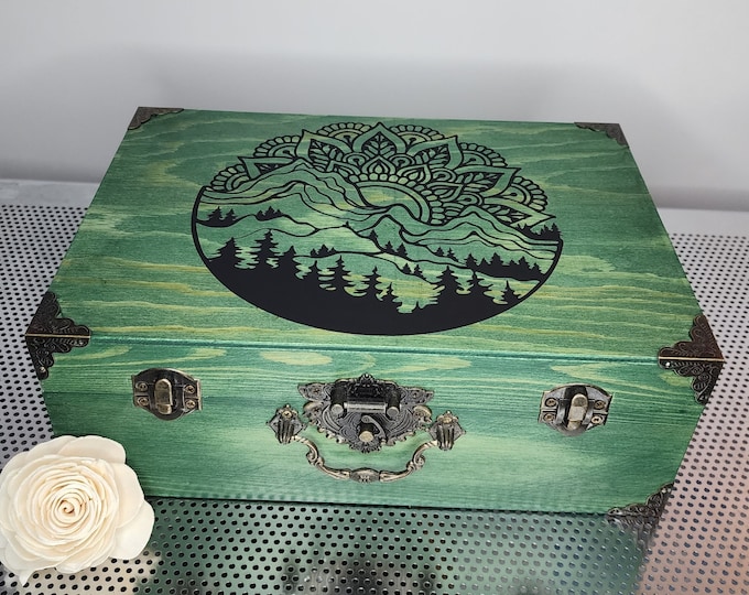 Featured listing image: Mountain Sunrise Box w/Antique Clasp & Corner Protectors