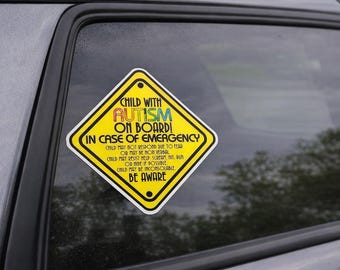 Autism Safety Car Sticker | Child With Autism Emergency Alert Decal | Autism Awareness Waterproof Vinyl Sticker | Special Needs Car Sign