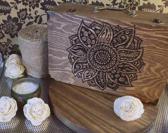 Sunflower Mandala Memory Box / Memorial Keepsake / Wooden Urn