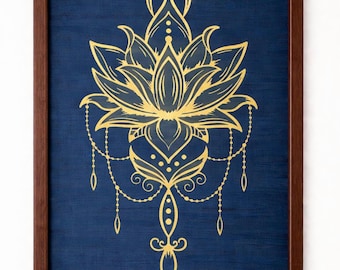 Lotus Flower Wall Art on Wooden Canvas  |Meditation Decor | Studio Wall Decor | Sacred Lotus Wood Wall Hanging | Boho Home Decor