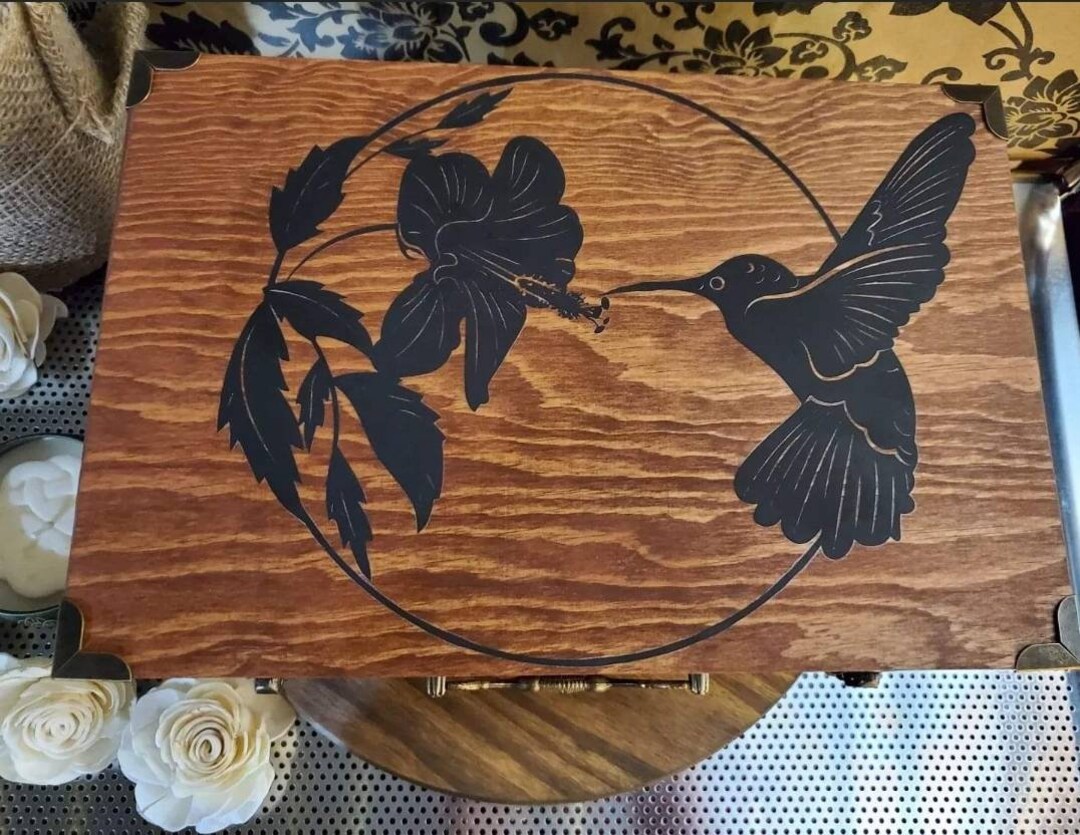 Hummingbird W/ Hibiscus Memory Box / Loved Ones Memorial Box / Keepsake ...