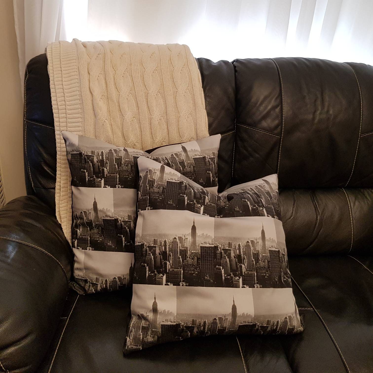 1xBlack and grey cushion cover with zip.New York Etsy
