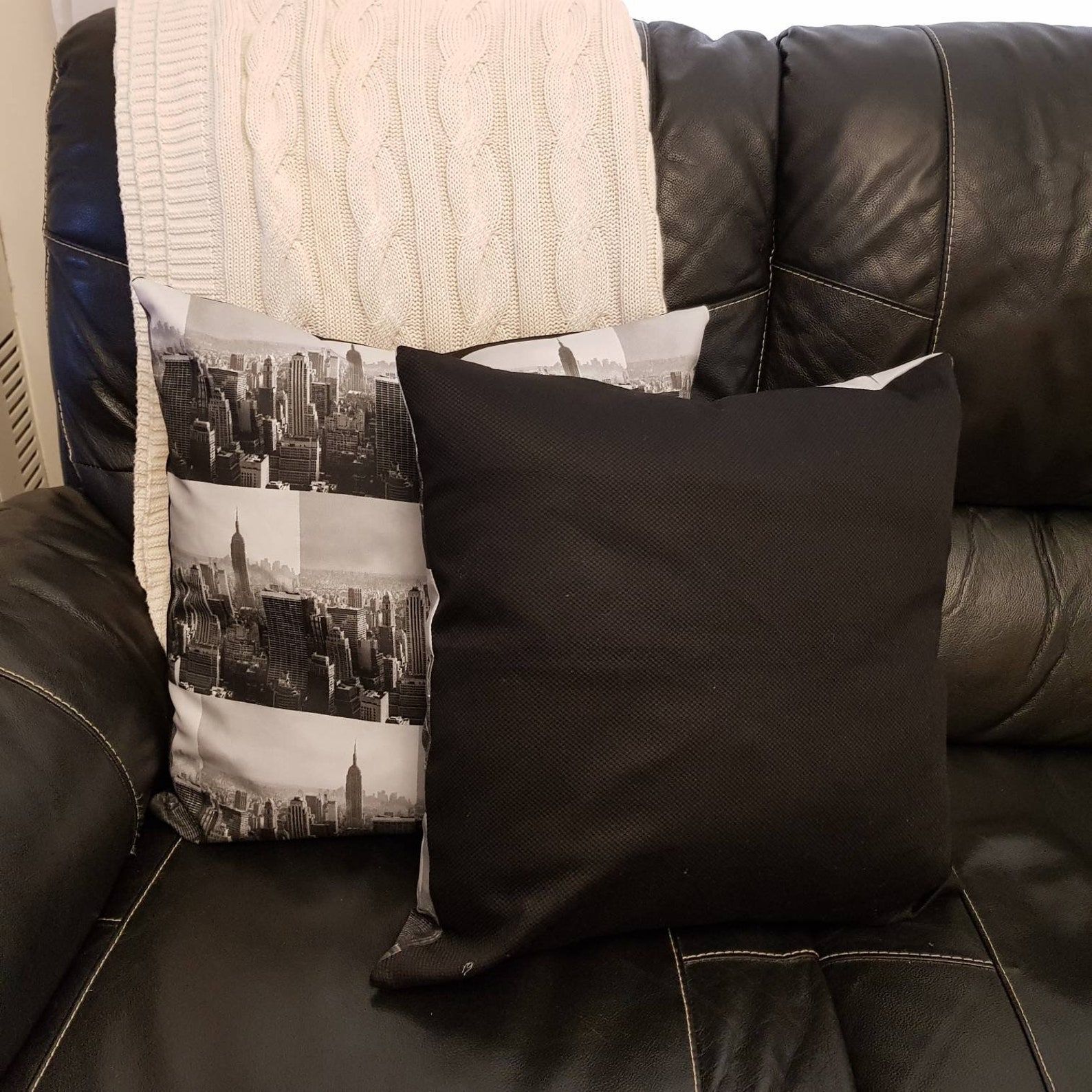 1xBlack and grey cushion cover with zip.New York Etsy