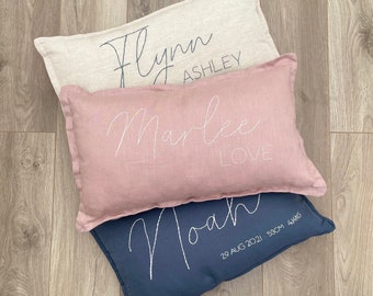 Hand-Embroidered Personalised Pillow | Baby Keepsake | Nursery | Kids Room