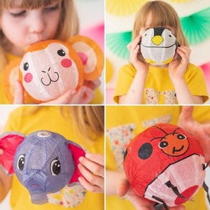 Palloncini di carta giapponese x4: elefante, coccinella, pinguino, scimmia. Borse da festa per bambini, decorazioni per feste. Palloncini di carta ecologica