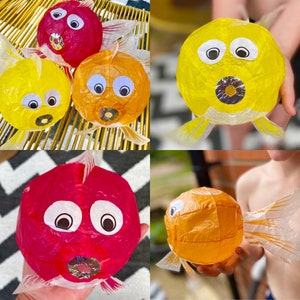 Palloncini di carta giapponese x 3 pesci. Borse da festa per bambini, decorazioni per feste. Palloncini di carta ecologica