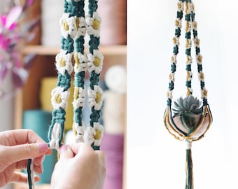 DIY Daisy Chain Macrame Plant Hanger Kit. Intermediate craft kit for teens, adults, women. Make it yourself tutorial for house plant lovers